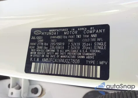 2022 Hyundai Tucson Hybrid Sel Convenience z USA, uszkodzony, nr VIN KM8JFCA16NU027808